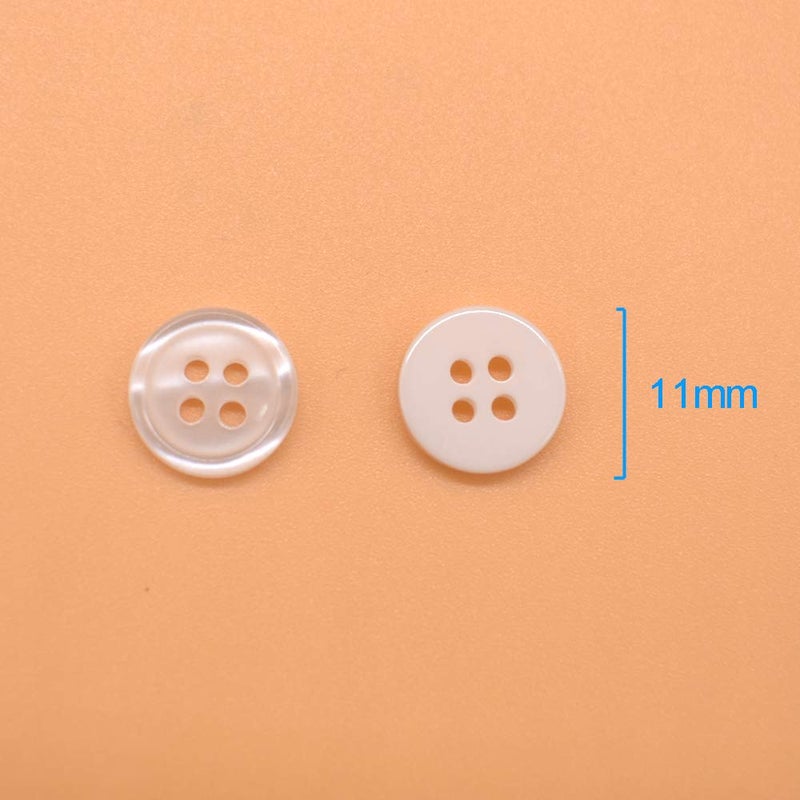 Renashed 11mm 200Pcs Sewing Shirt Resin Buttons 4 Holes White Faux Pearl Finish - Image 2